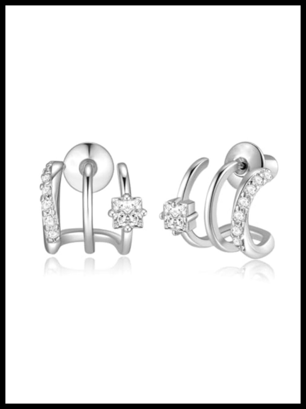 14K Gold Plated Illusion Stud Earrings Triple Huggie Hoop Women